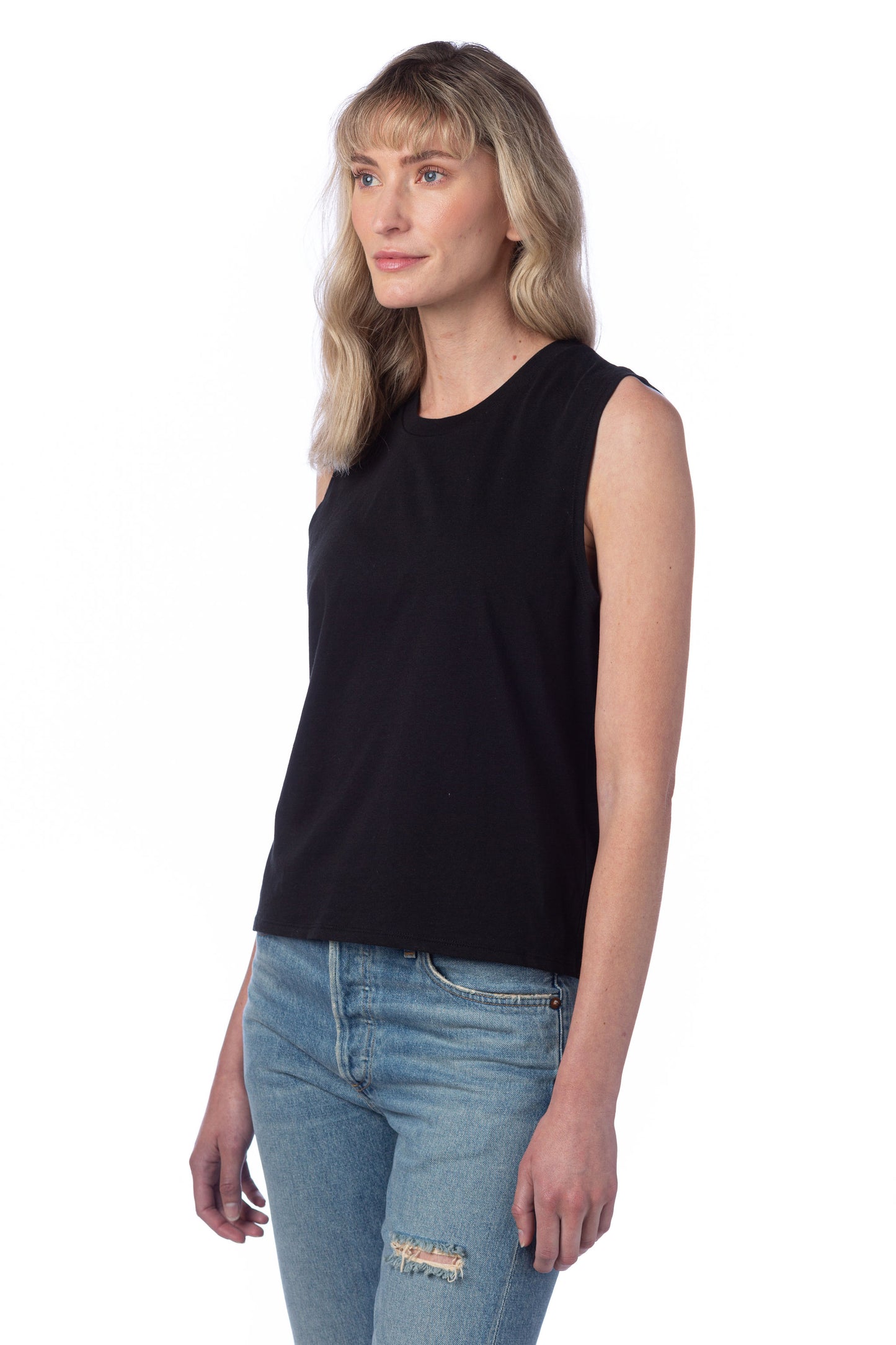 Women's Cotton Jersey Go-To Crop Muscle Tank - Black