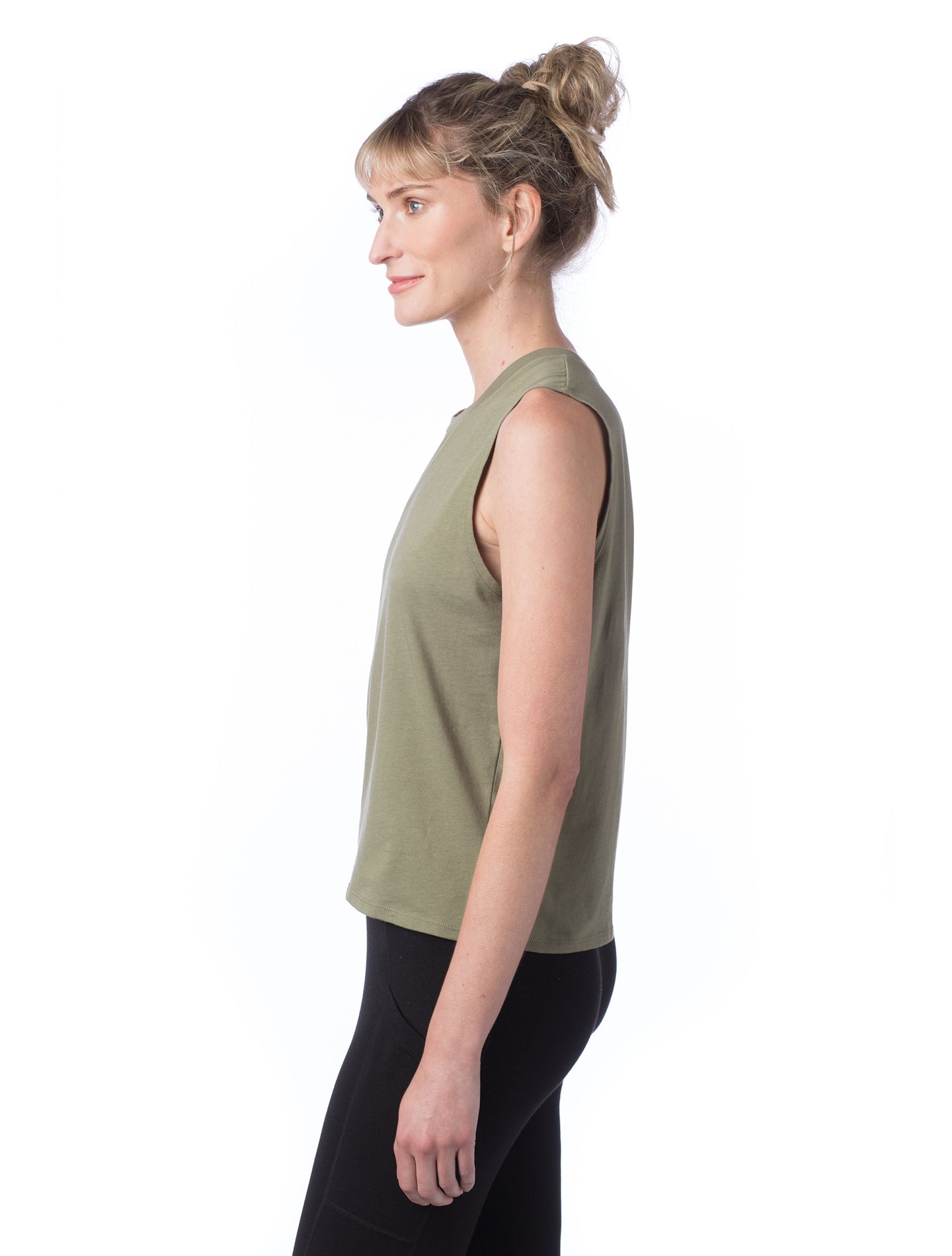 Women's Cotton Jersey Go-To Crop Muscle Tank - Military