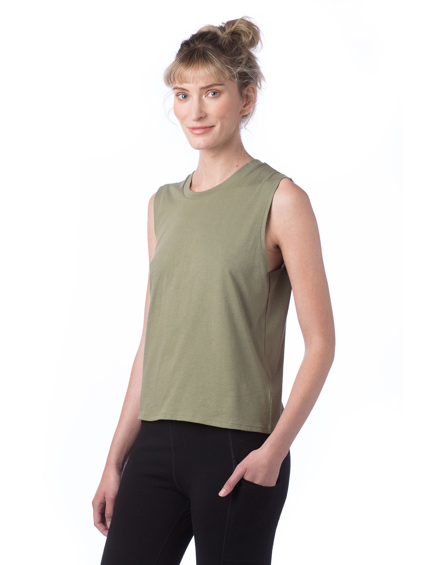 Women's Cotton Jersey Go-To Crop Muscle Tank - Military