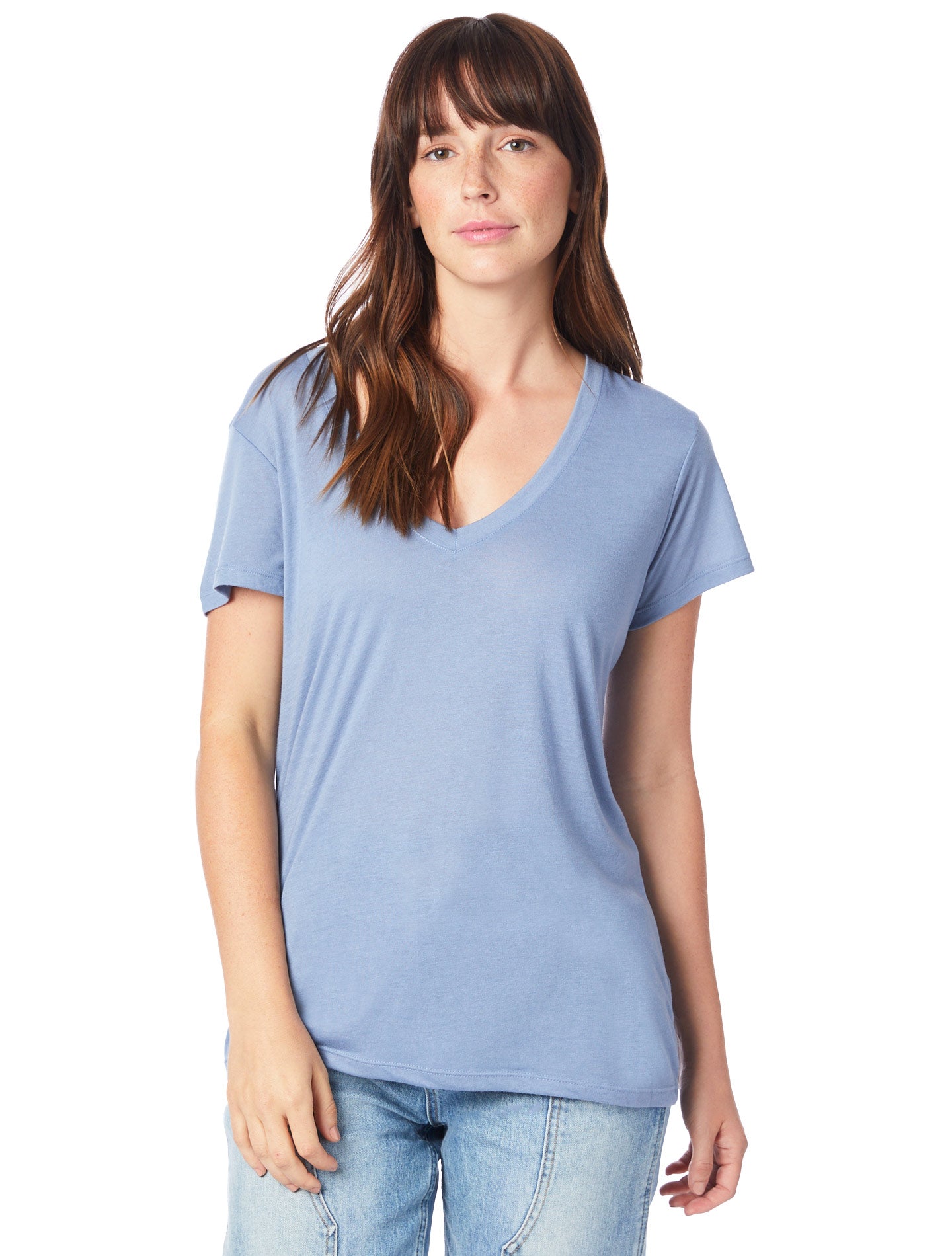 Women's Slinky-Jersey V-Neck T-Shirt - Stonewash Blue