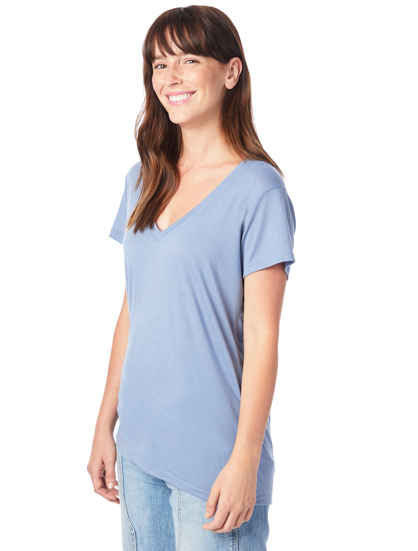 Women's Slinky-Jersey V-Neck T-Shirt - Stonewash Blue