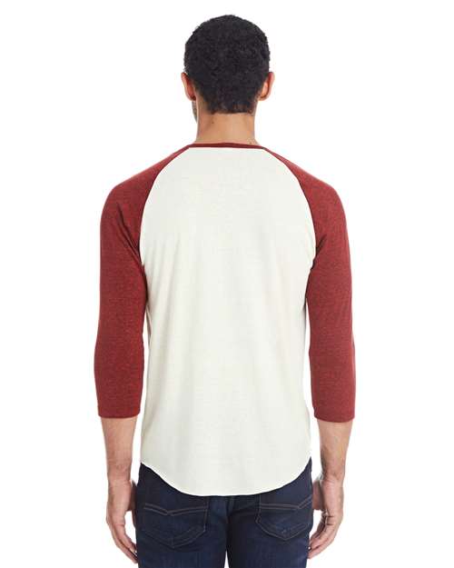 Threadfast Apparel 302G Cream/ Cardinal Black Triblend — on model back
