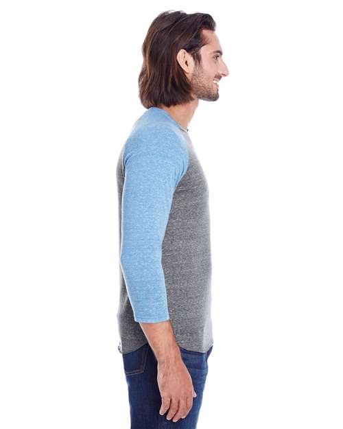 Threadfast Apparel 302G Grey/ Royal Triblend — on model side