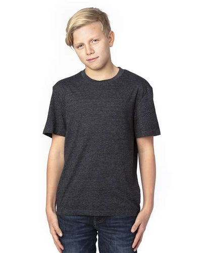Threadfast Apparel 602A Black Triblend — on model front