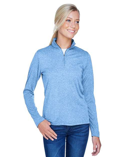 UltraClub 8618W Columbia Blue Heather — on model front