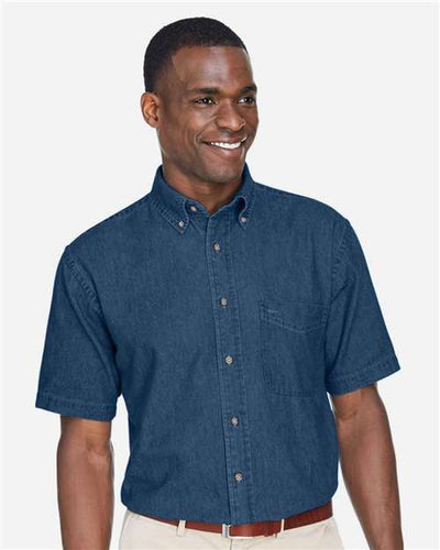 Harriton M550S Dark Denim — on model front