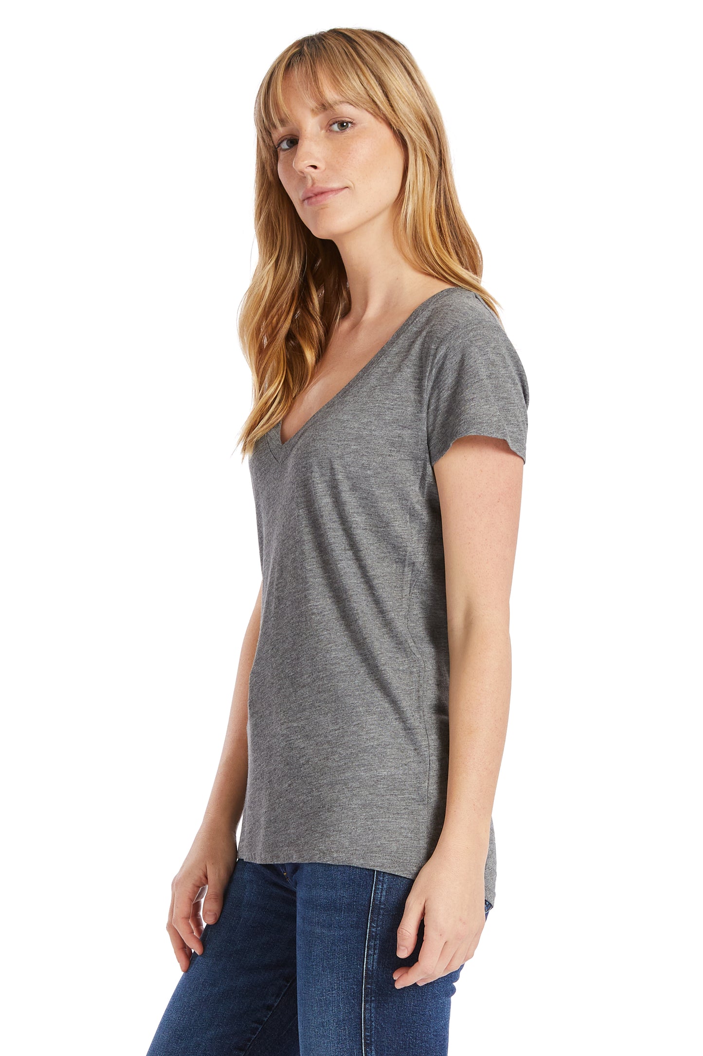 Women's Slinky-Jersey V-Neck T-Shirt - Ash Heather