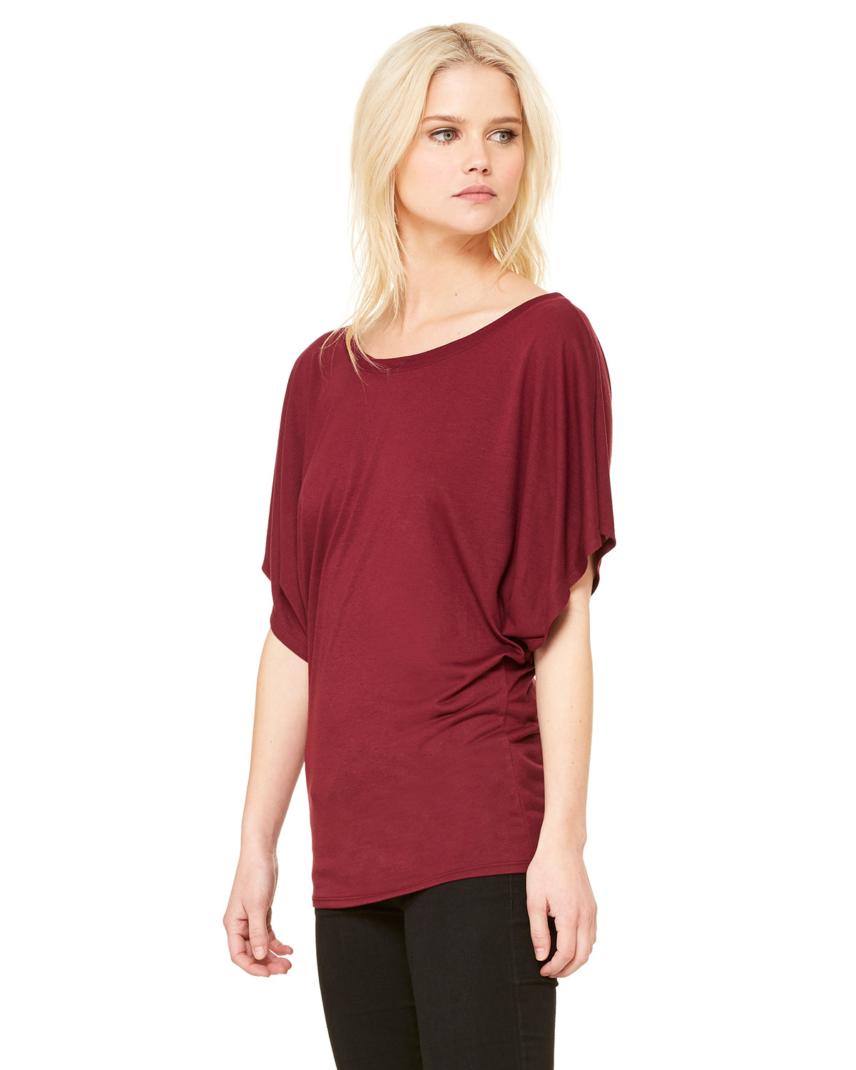 Women's Flowy Draped Sleeve Dolman T-Shirt - Maroon