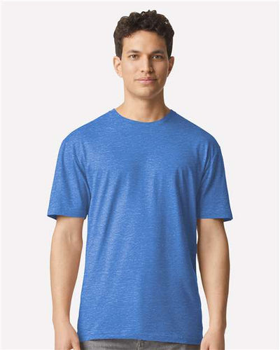 Gildan 3000 Heather Royal — on model front