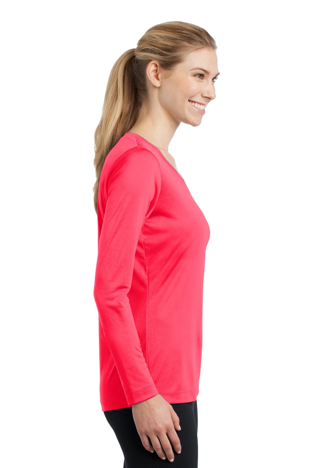Women's Long Sleeve PosiCharge Competitor V-Neck Tee - Hot Coral