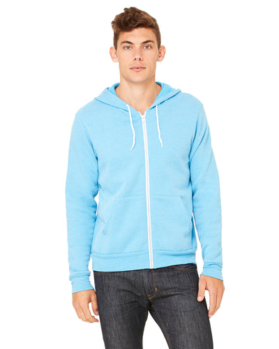 Unisex Poly-Cotton Sponge Fleece Full-Zip Hoodie - Neon Blue