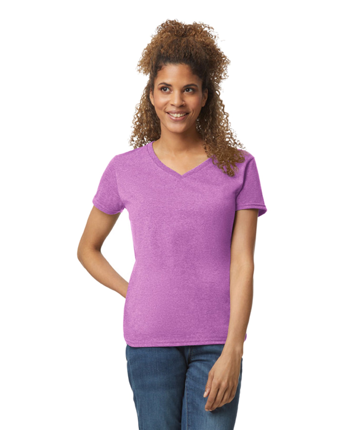 Women's Heavy Cotton™ V-Neck T-Shirt - Heather Radiant Orchid
