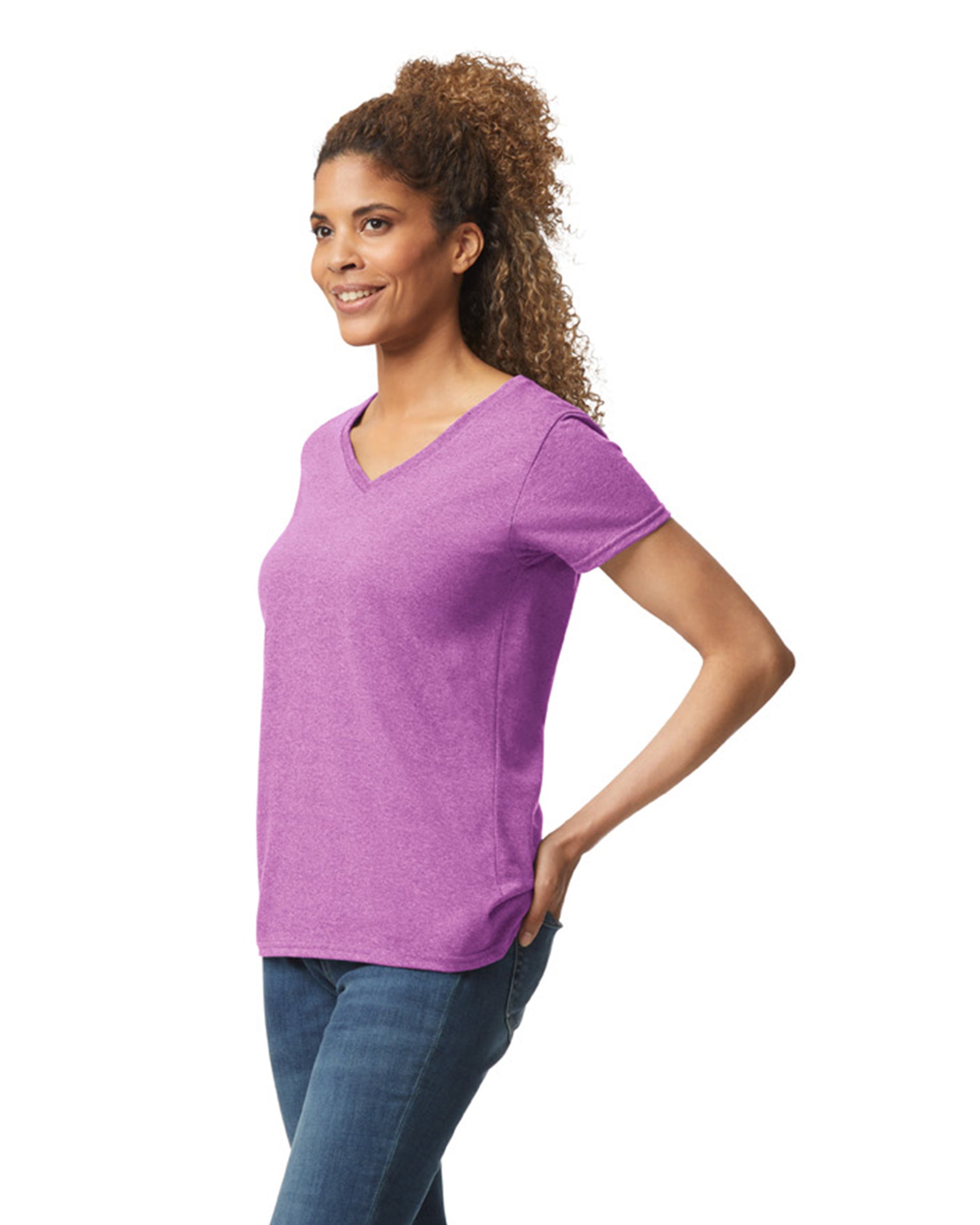 Women's Heavy Cotton™ V-Neck T-Shirt - Heather Radiant Orchid
