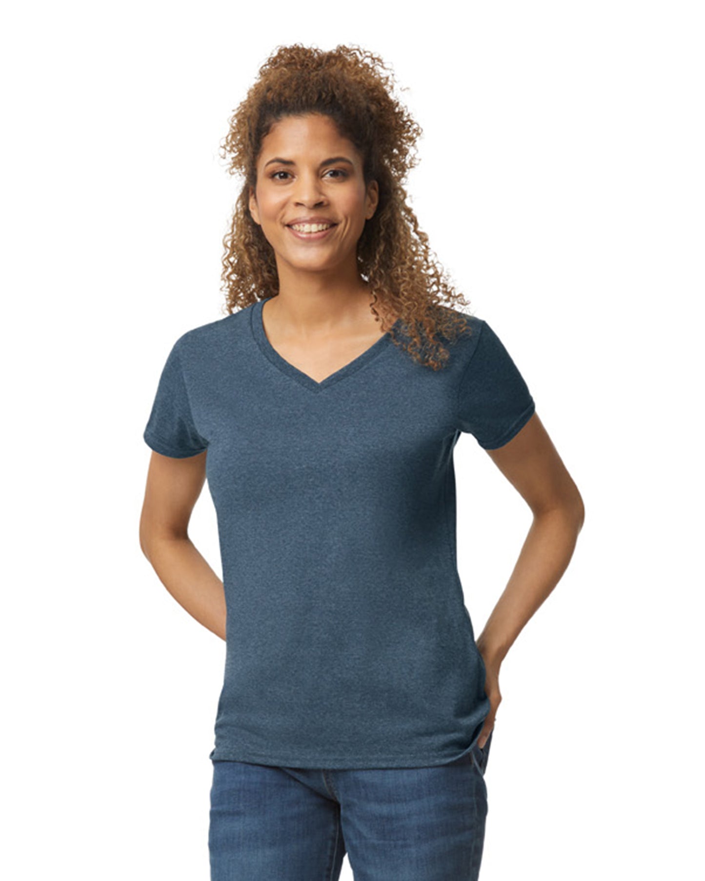 Women's Heavy Cotton™ V-Neck T-Shirt - Heather Navy