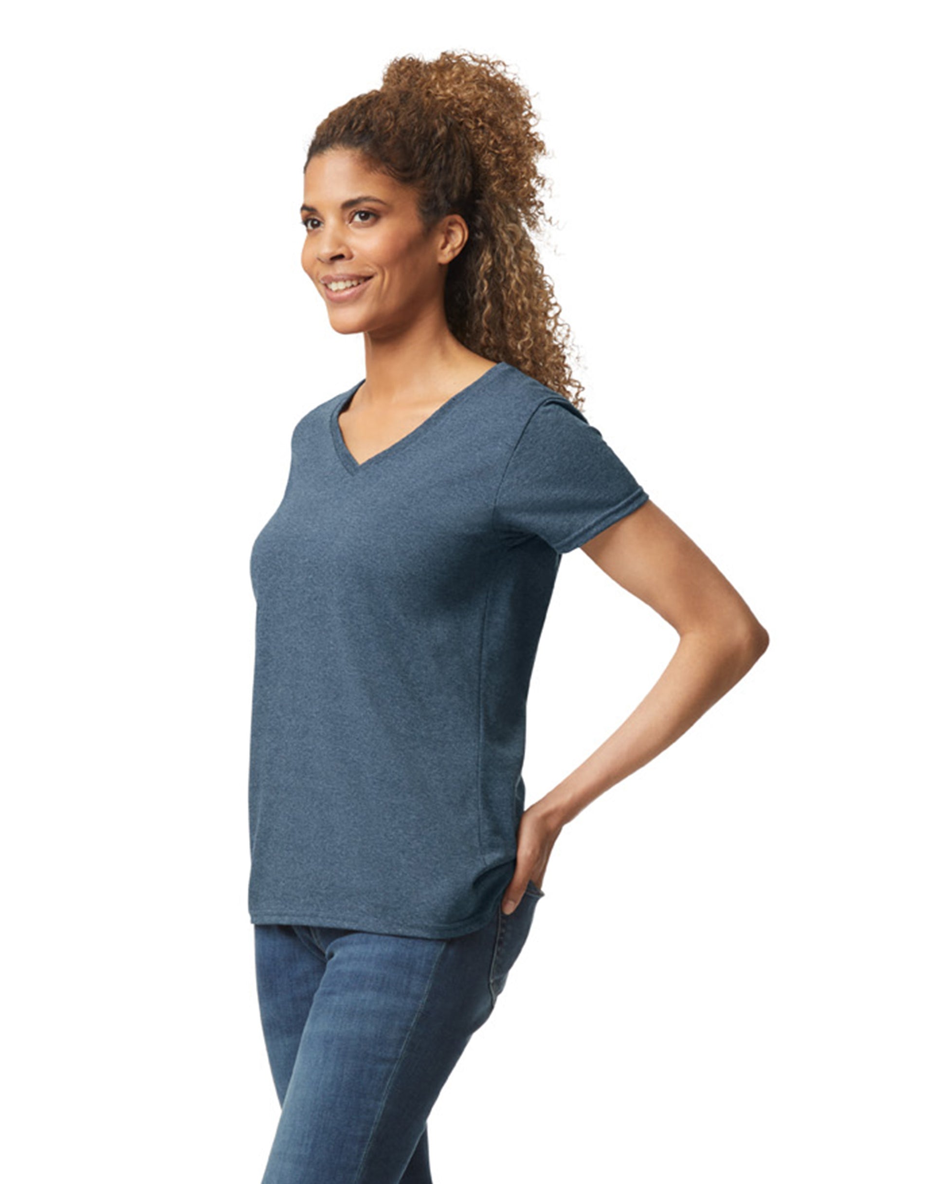 Women's Heavy Cotton™ V-Neck T-Shirt - Heather Navy