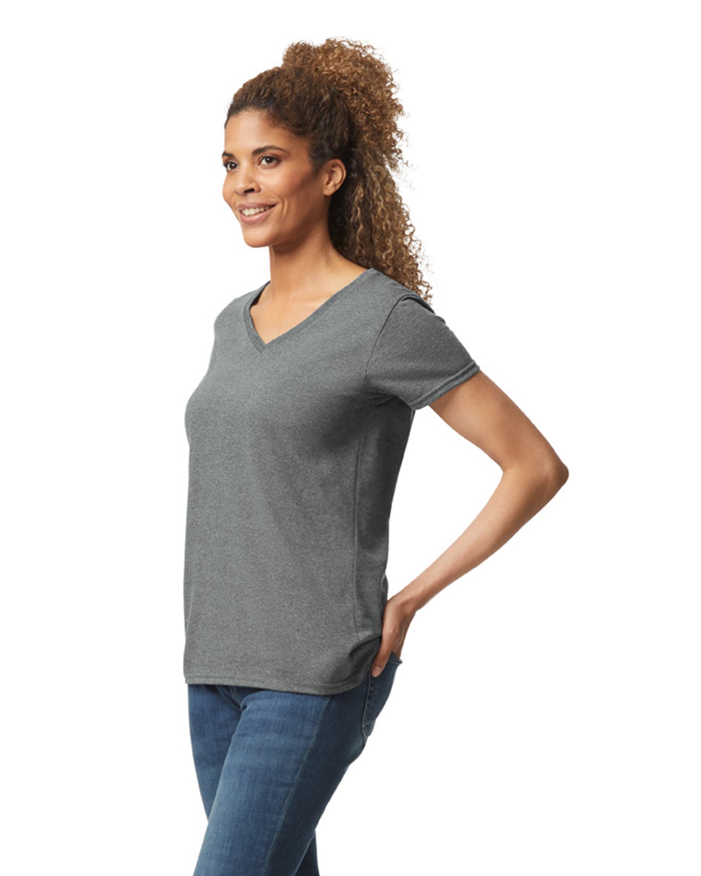 Women's Heavy Cotton™ V-Neck T-Shirt - Graphite Heather