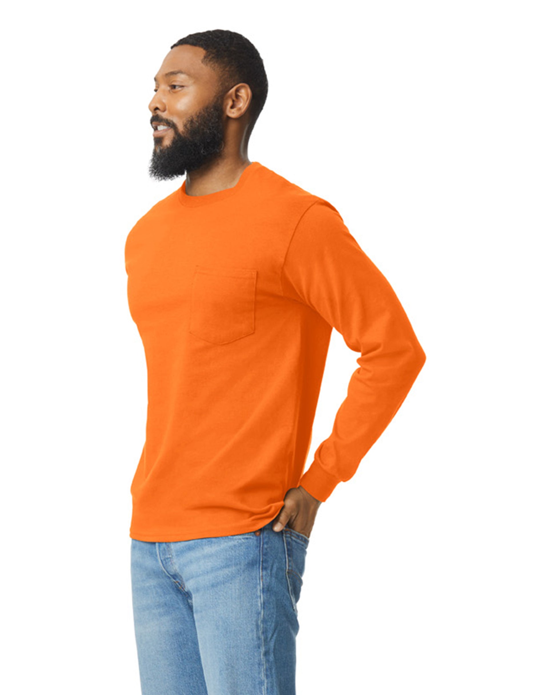 Unisex Ultra Cotton® Long-Sleeve Pocket T-Shirt - High Viz Safety Orange