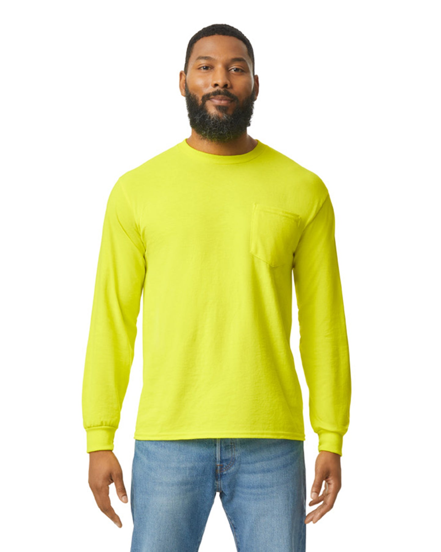 Unisex Ultra Cotton® Long-Sleeve Pocket T-Shirt - High Viz Safety Green