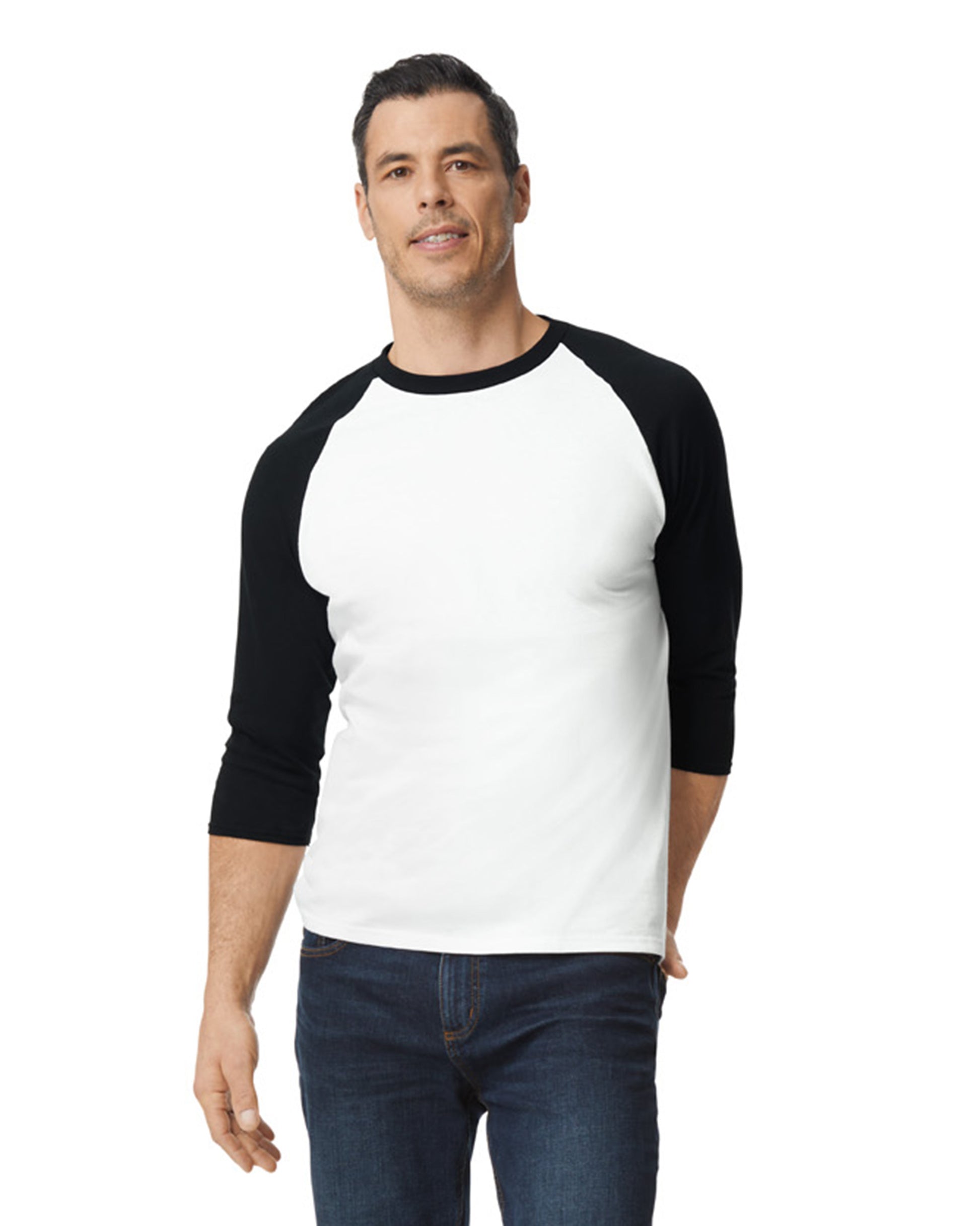 Unisex Heavy Cotton��� 3/4-Raglan Sleeve T-Shirt - White / Black