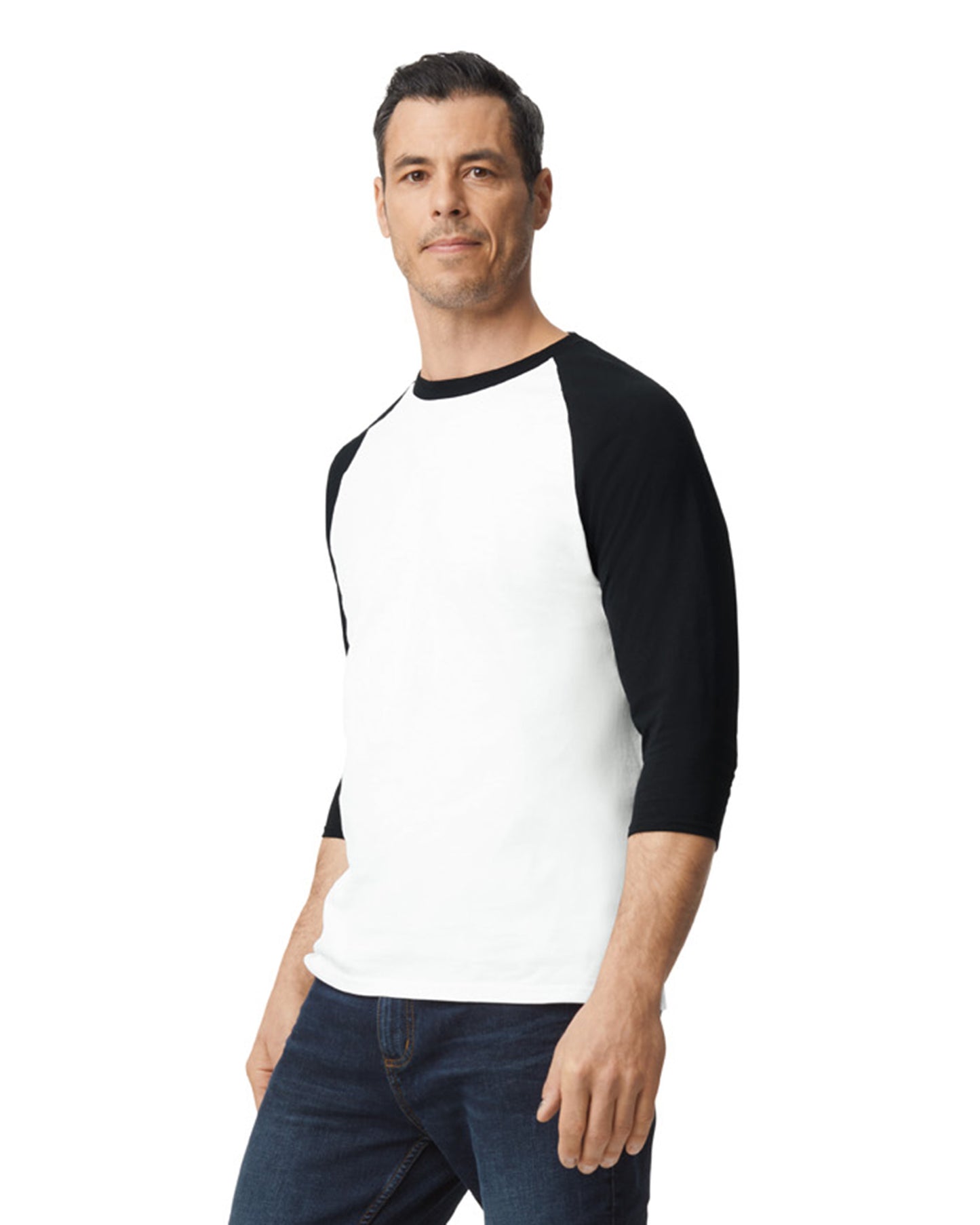 Unisex Heavy Cotton��� 3/4-Raglan Sleeve T-Shirt - White / Black