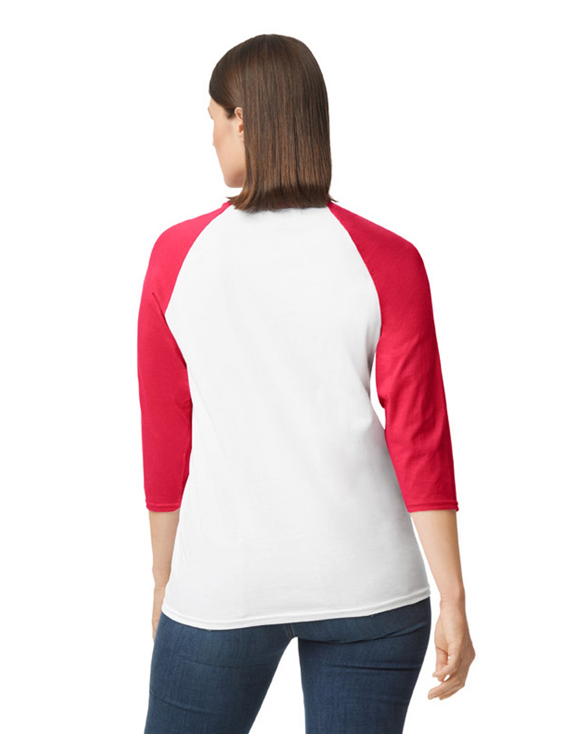 Unisex Heavy Cotton��� 3/4-Raglan Sleeve T-Shirt - White / Red