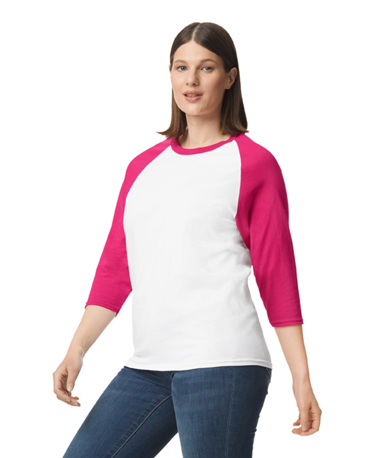 Unisex Heavy Cotton��� 3/4-Raglan Sleeve T-Shirt - White / Heliconia