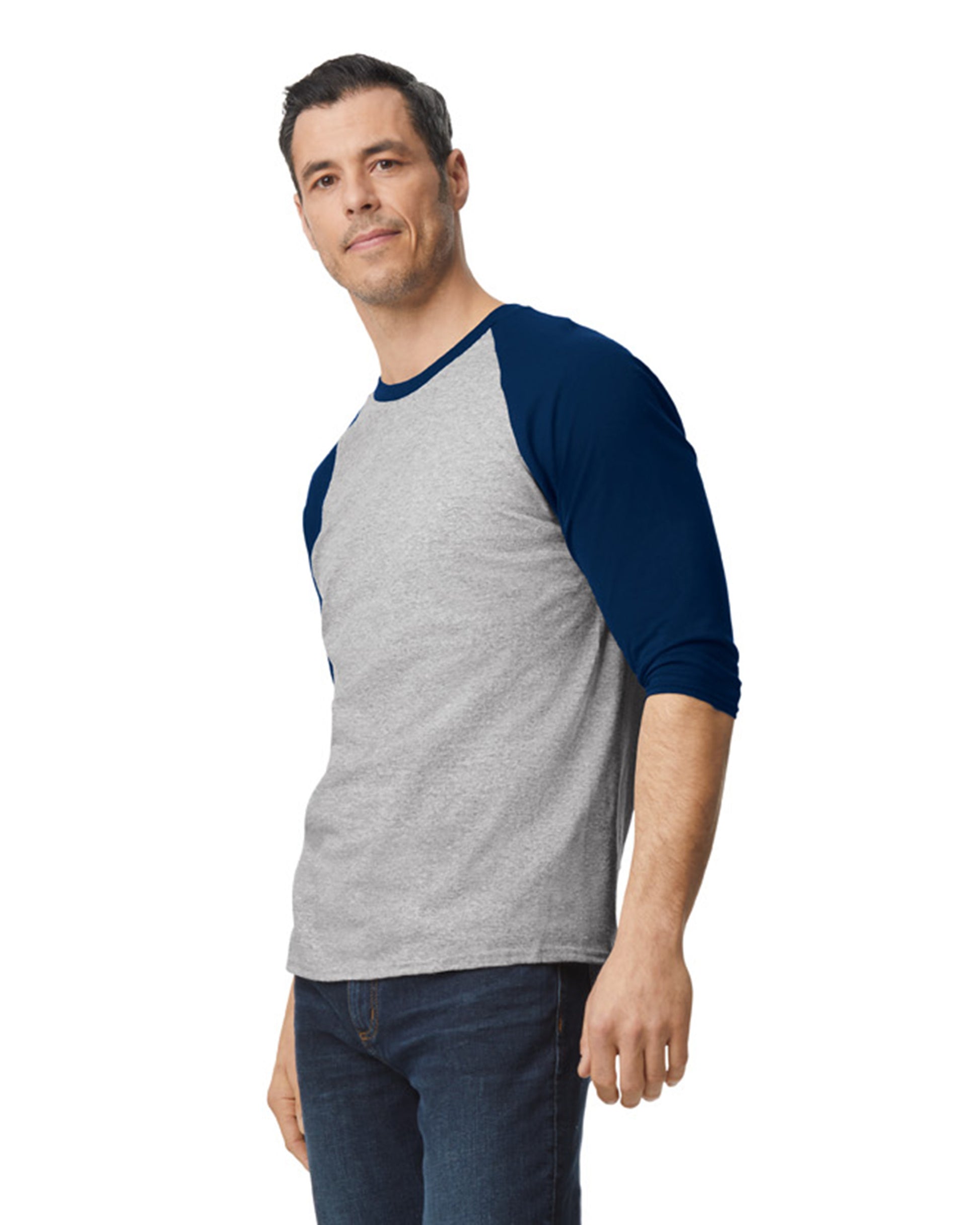 Unisex Heavy Cotton��� 3/4-Raglan Sleeve T-Shirt - Sport Gray / Navy