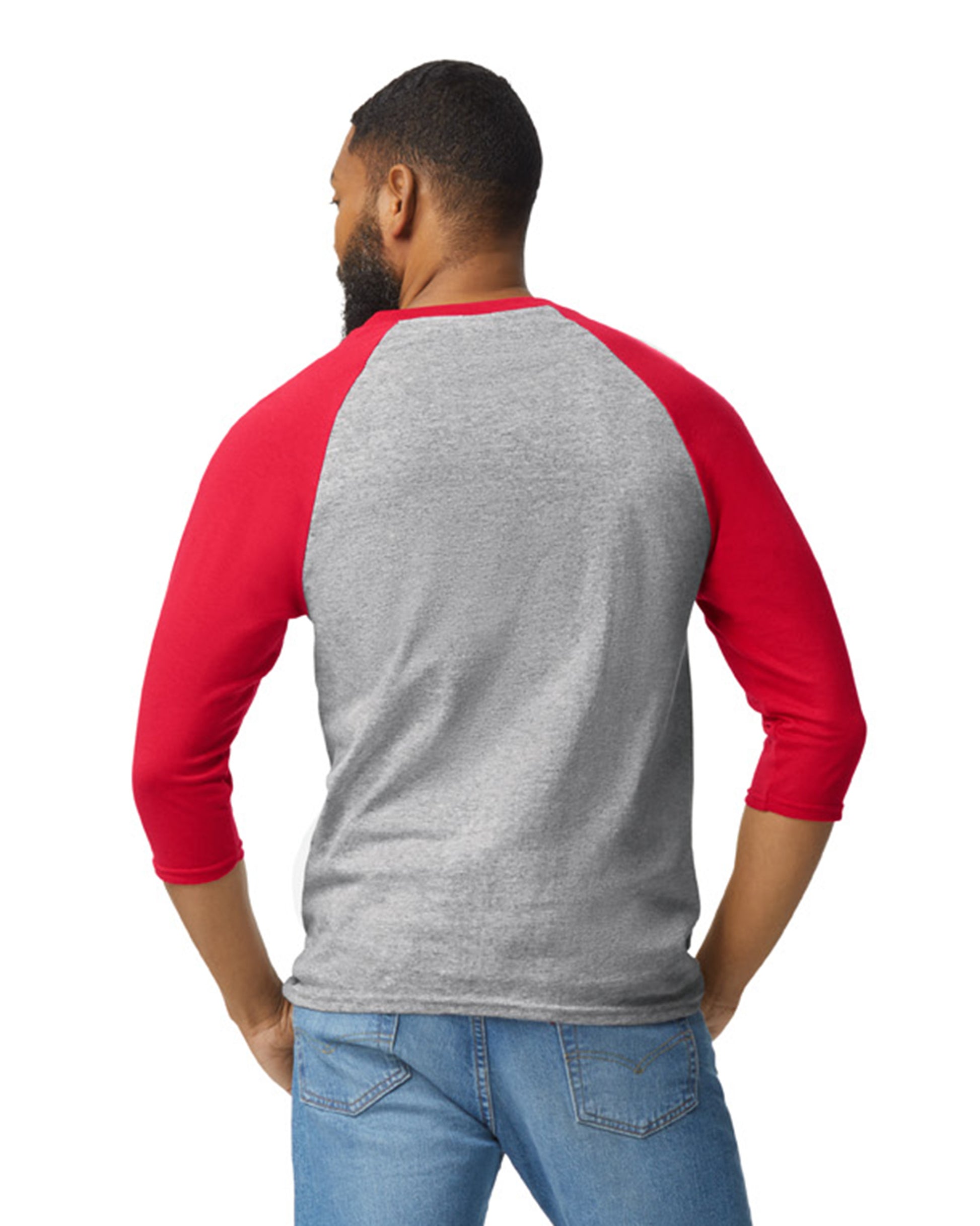 Unisex Heavy Cotton��� 3/4-Raglan Sleeve T-Shirt - Sport Gray / Red