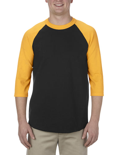 Unisex 100% Cotton 3/4 Raglan T-Shirt - Black / Gold
