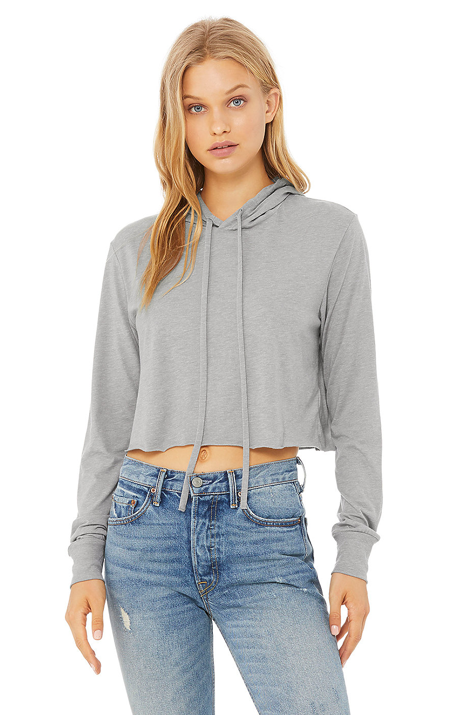 Women's Cropped Long Sleeve Hooded T-Shirt - Athletic Gray Triblend
