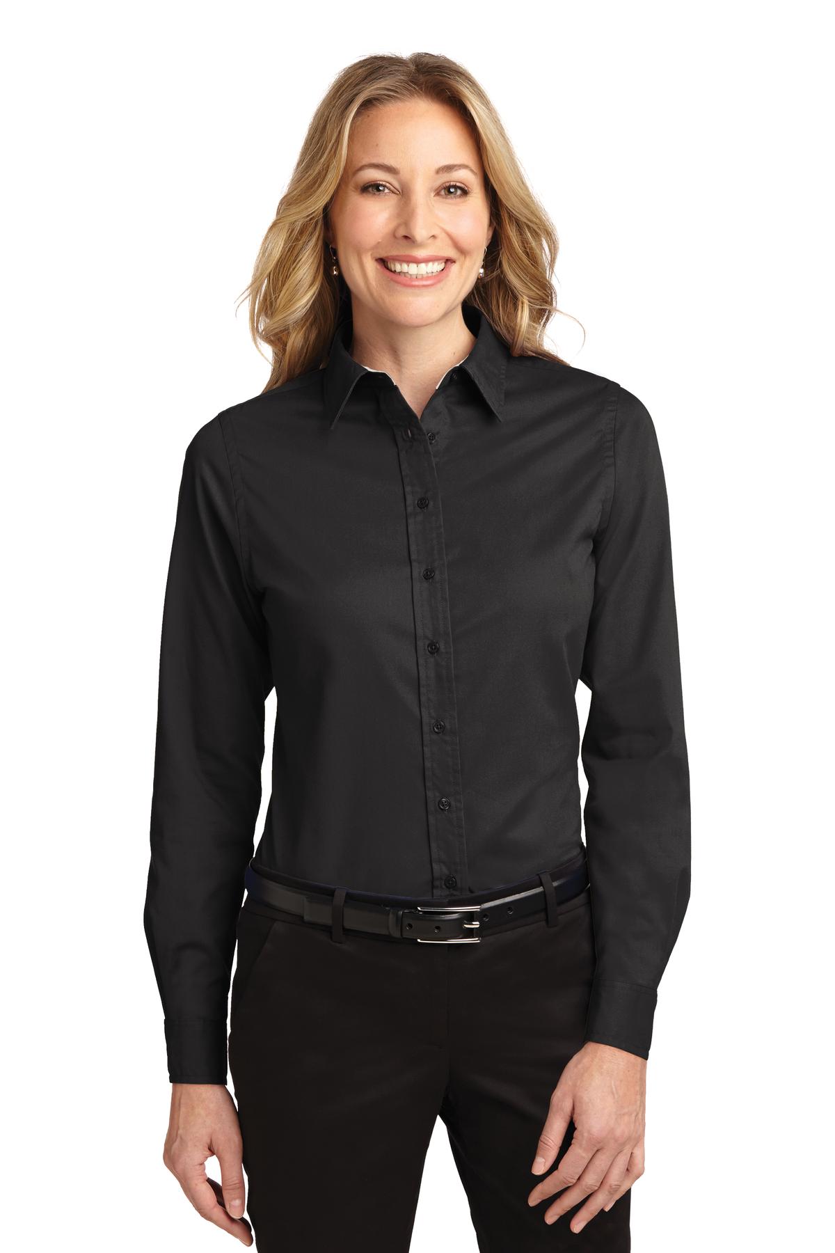 Women's Long Sleeve Easy Care Shirt - Black / Light Stone