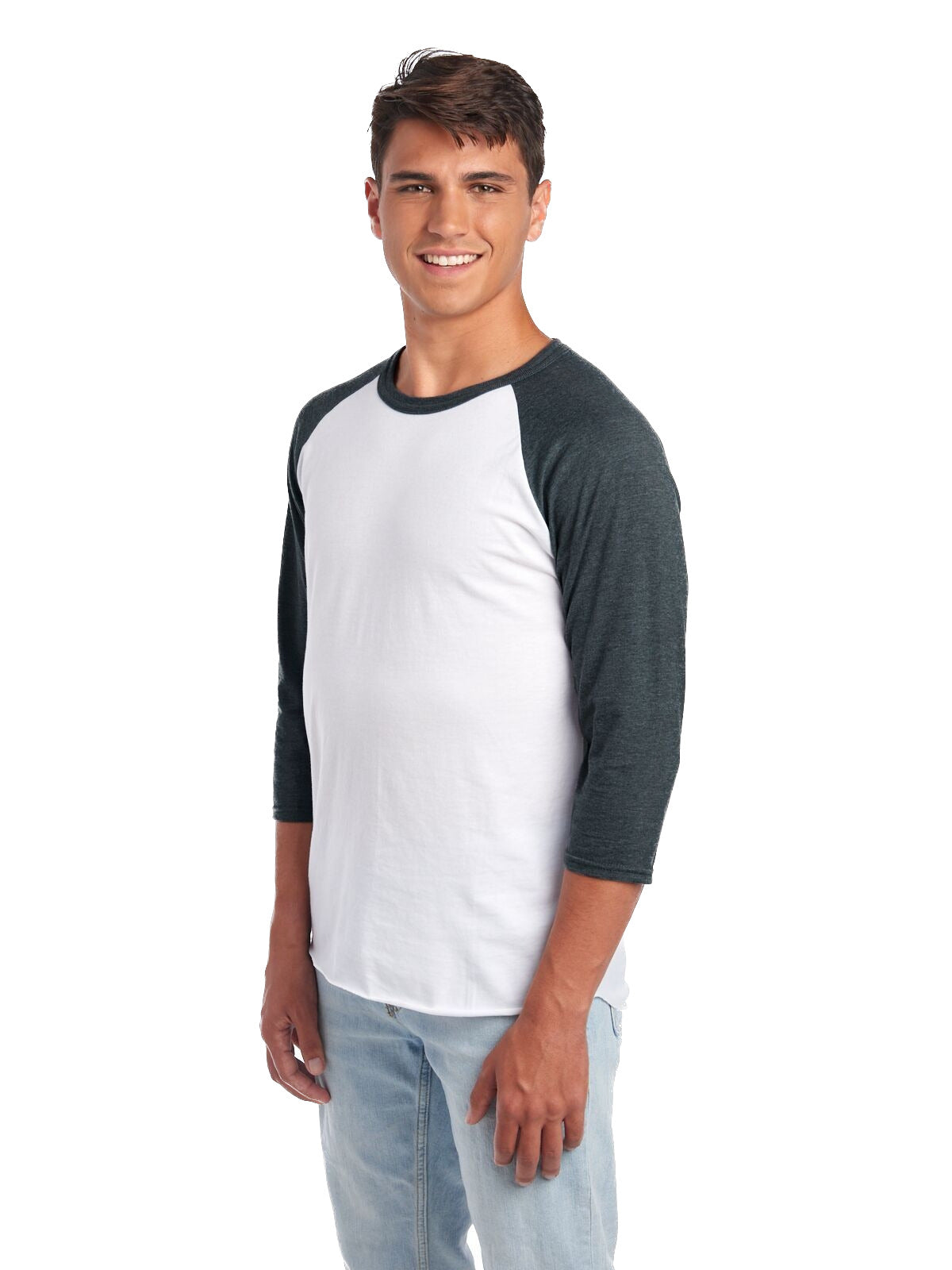 Unisex Premium Blend Raglan Baseball T-Shirt - White / Charcoal Heather