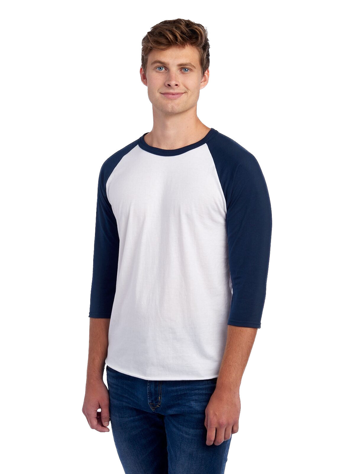 Unisex Premium Blend Raglan Baseball T-Shirt - White / J Navy