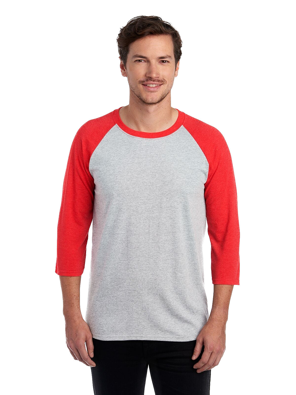 Unisex TRI-BLEND Baseball Raglan - Oxford / French Red Heather
