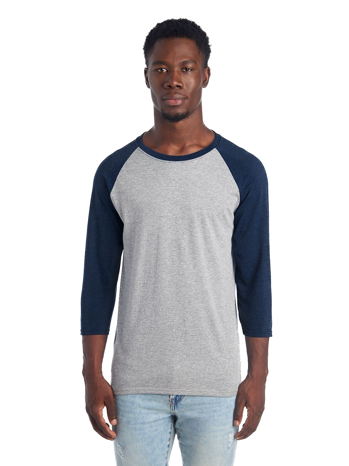 Unisex TRI-BLEND Baseball Raglan - Oxford / Indg Heather