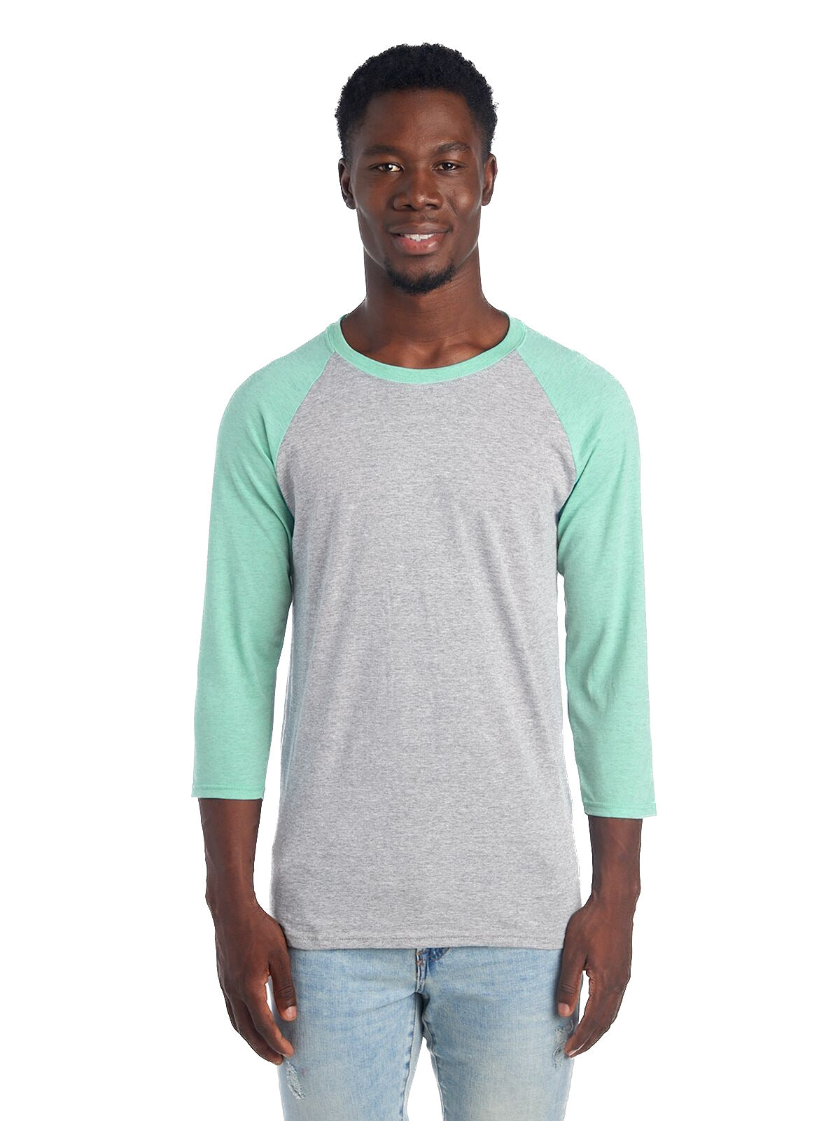 Unisex TRI-BLEND Baseball Raglan - Oxford / Mint Heather