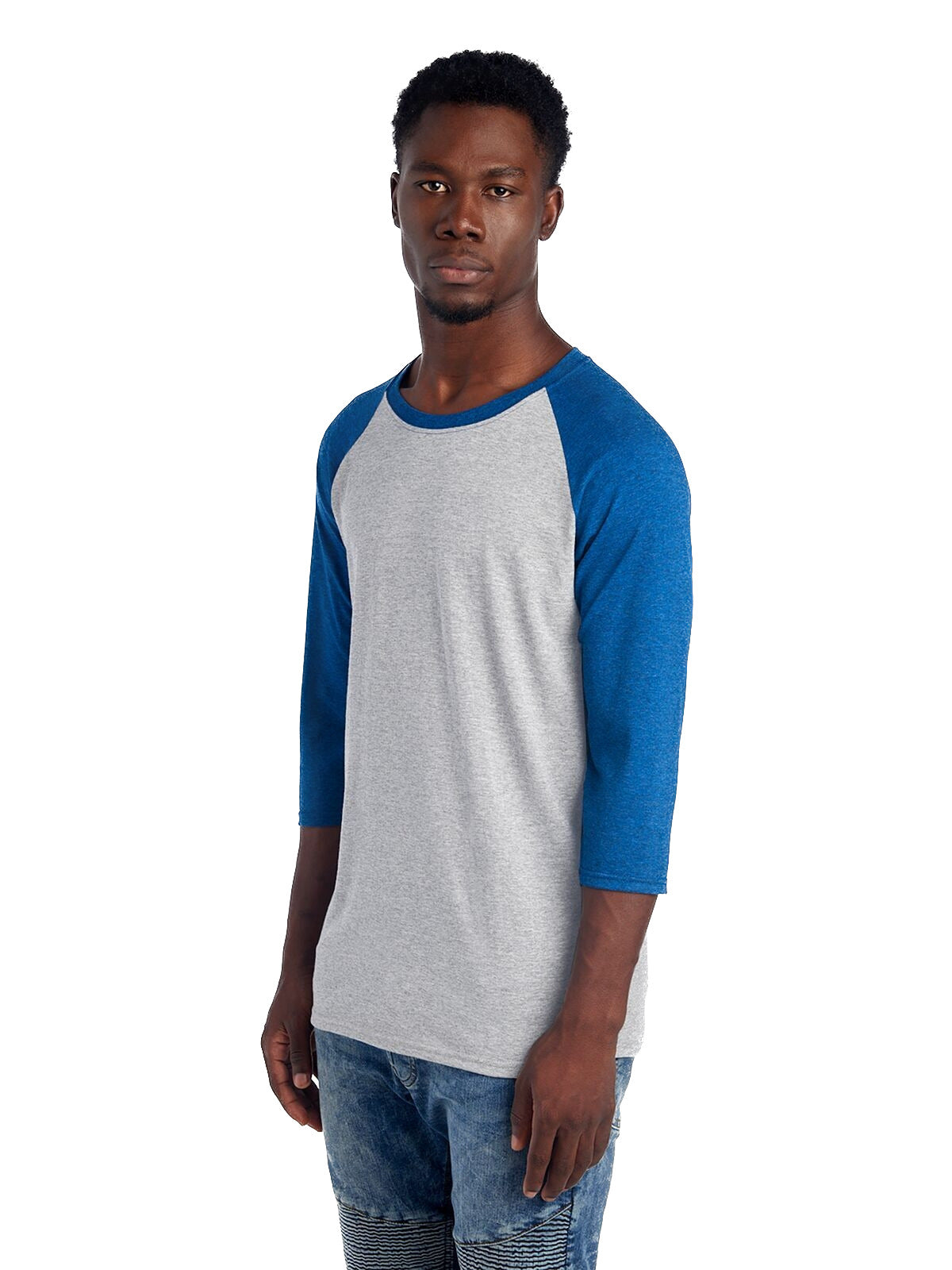 Unisex TRI-BLEND Baseball Raglan - Oxford / True Blue Heather
