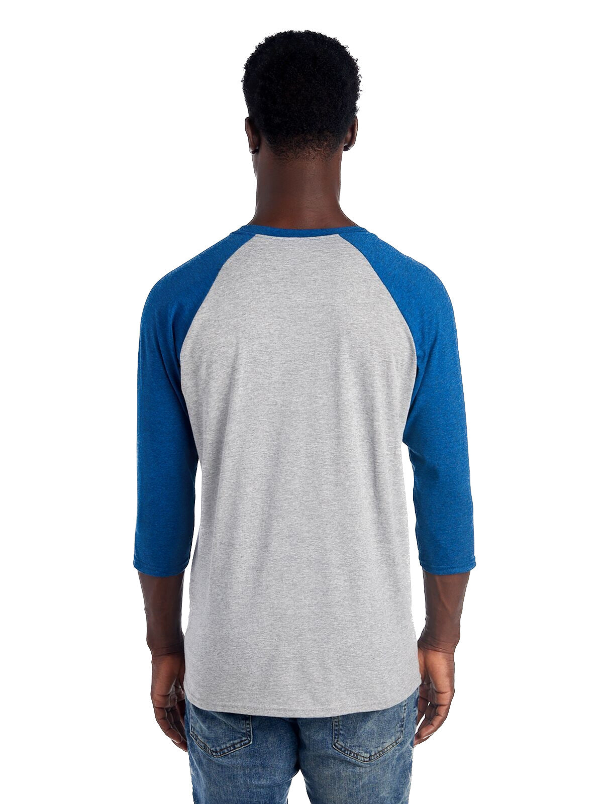 Unisex TRI-BLEND Baseball Raglan - Oxford / True Blue Heather