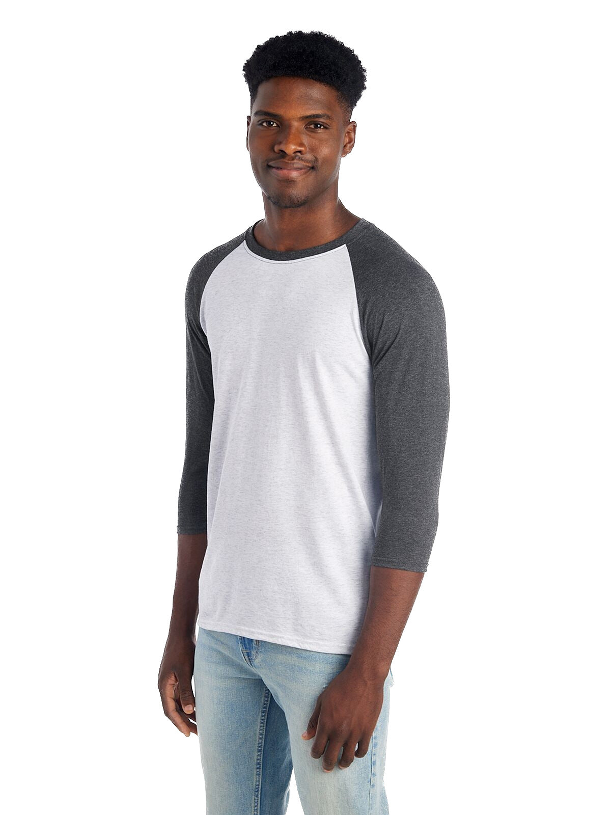 Unisex TRI-BLEND Baseball Raglan - White Heather / Black Heather