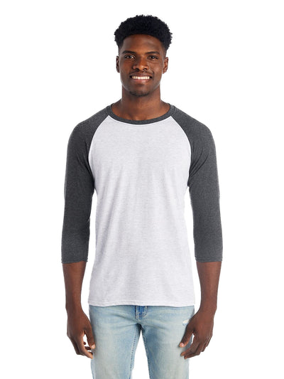 Unisex TRI-BLEND Baseball Raglan - White Heather / Black Heather