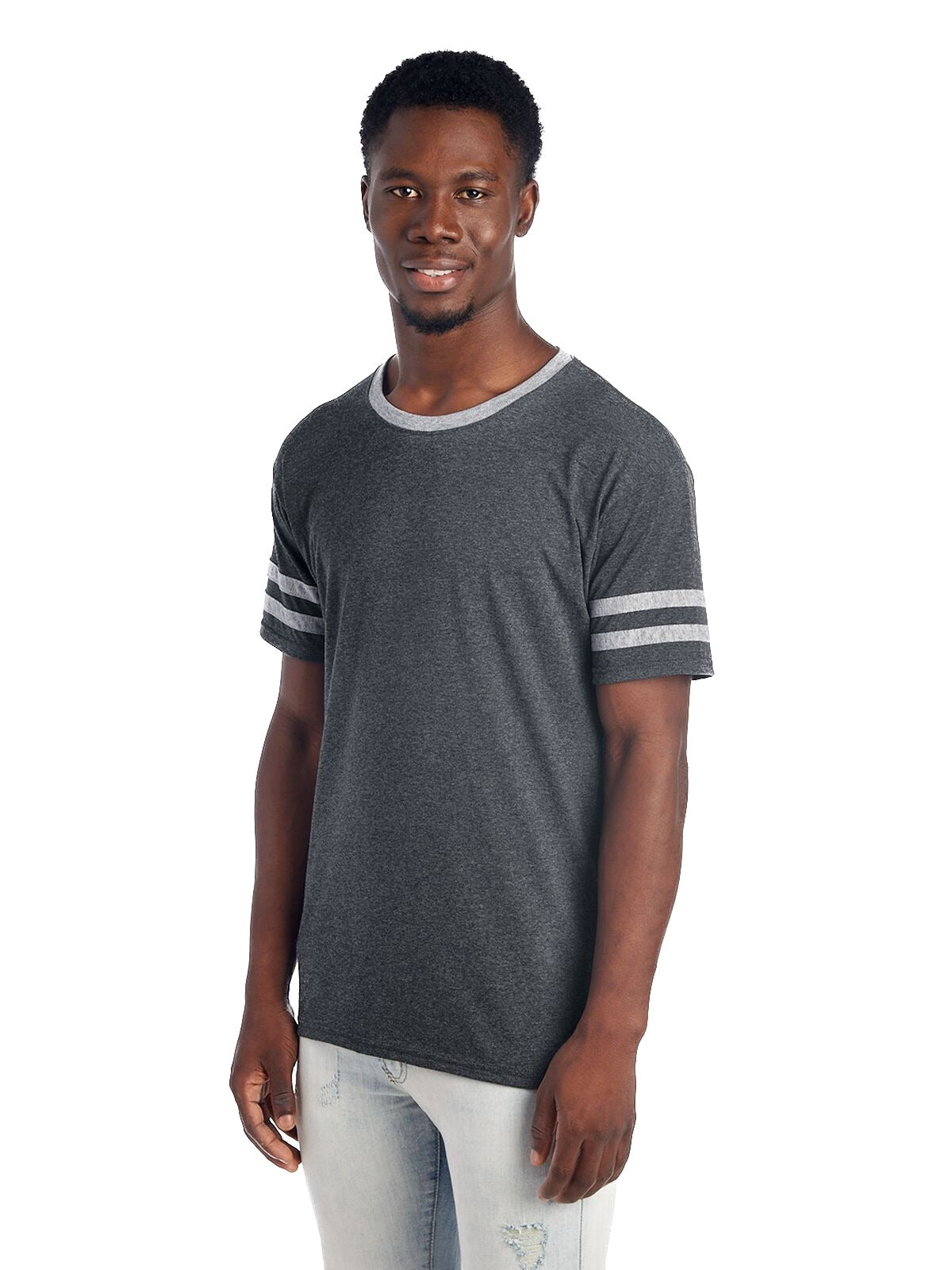 Unisex TRI-BLEND Varsity Ringer T-Shirt - Black Heather / Oxford
