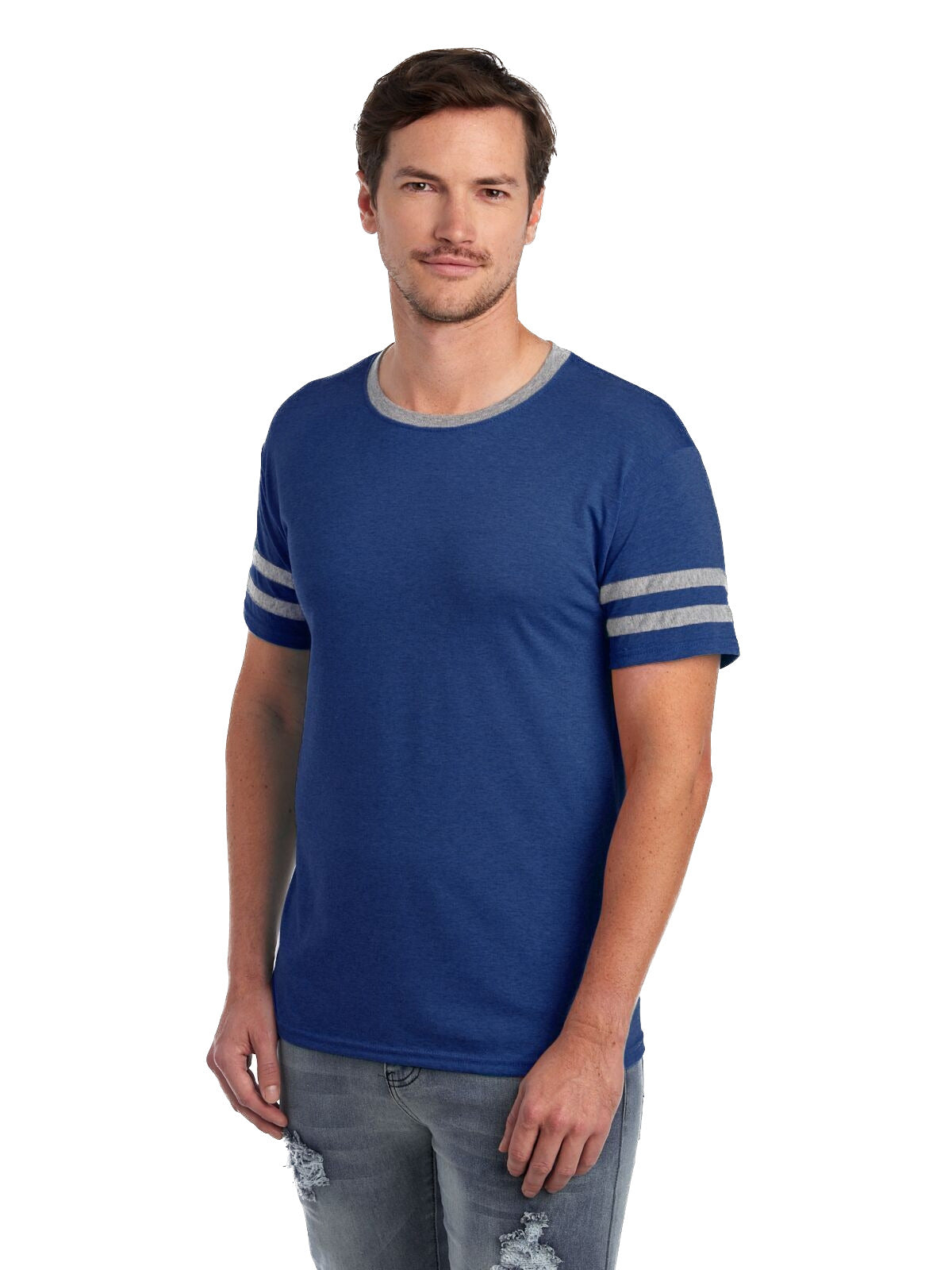 Unisex TRI-BLEND Varsity Ringer T-Shirt - True Blue Heather / Oxford