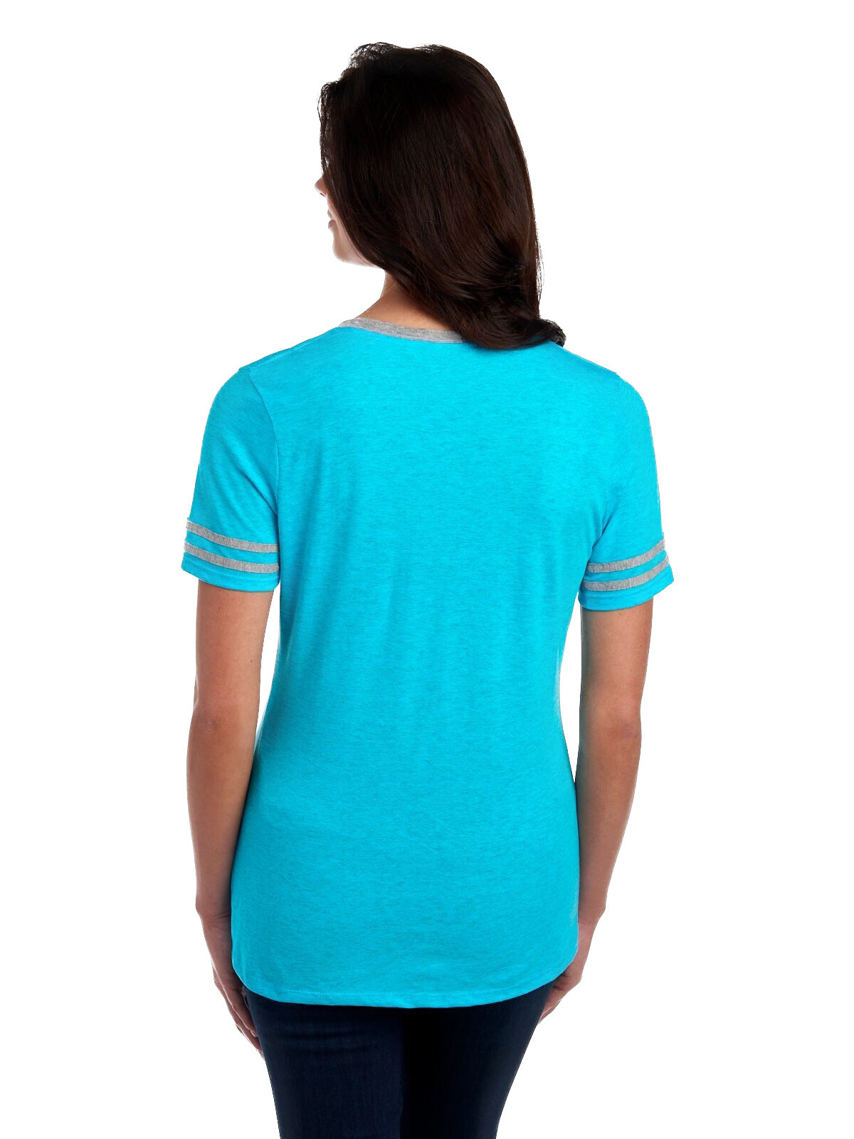Women's TRI-BLEND Varsity V-Neck T-Shirt - Caribbean Blue Heather / Oxford