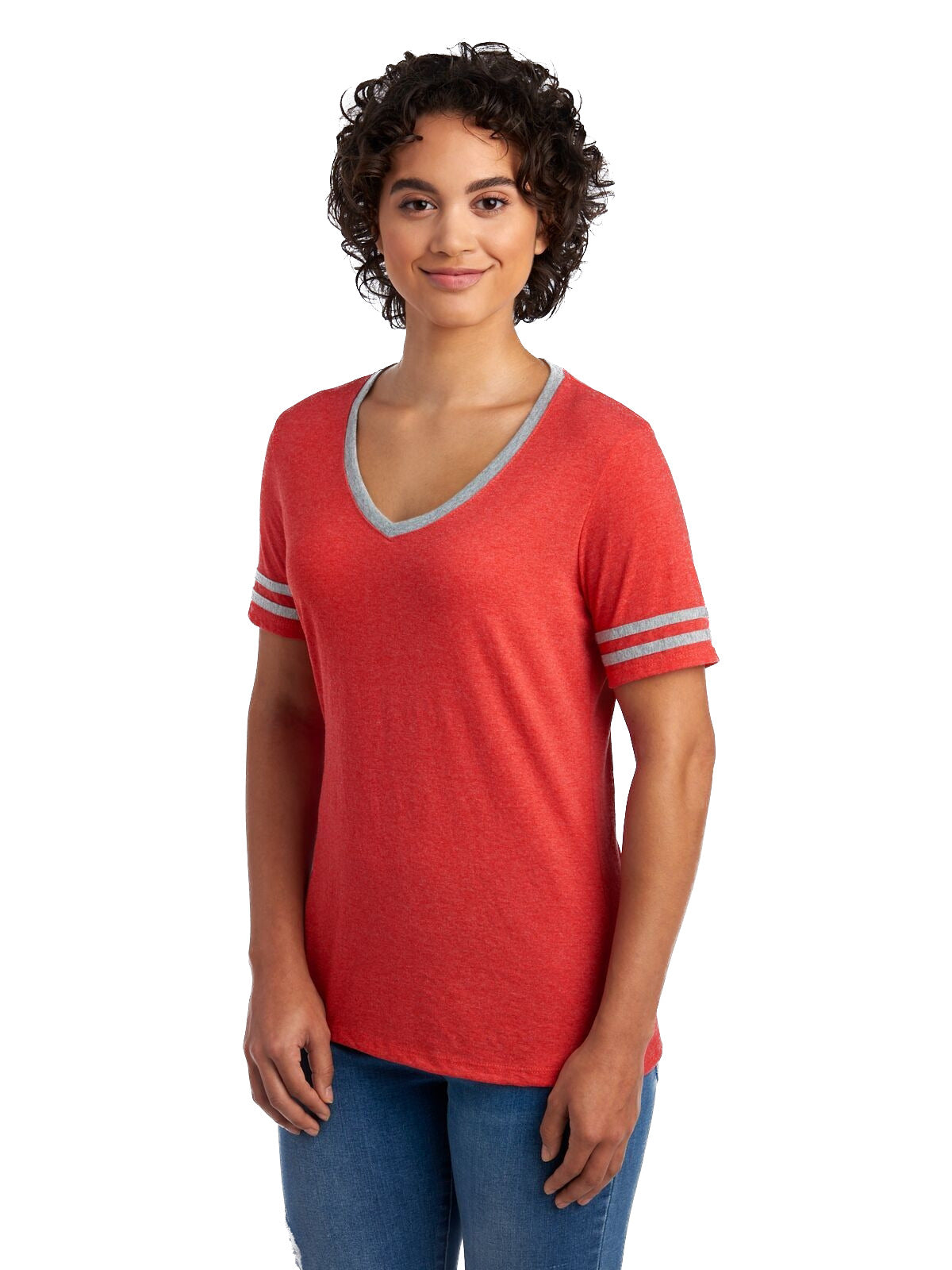 Women's TRI-BLEND Varsity V-Neck T-Shirt - Fr Red Heather / Oxford