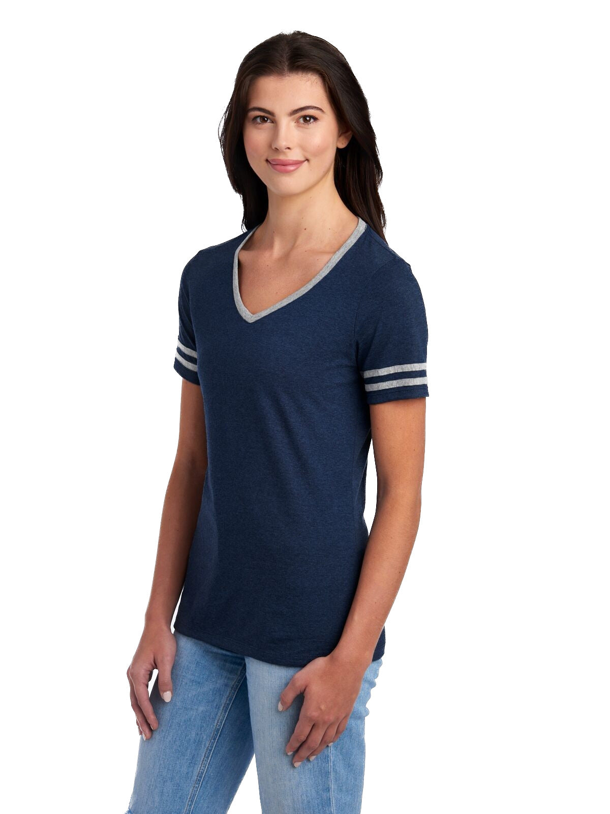 Women's TRI-BLEND Varsity V-Neck T-Shirt - Indigo Heather / Oxford