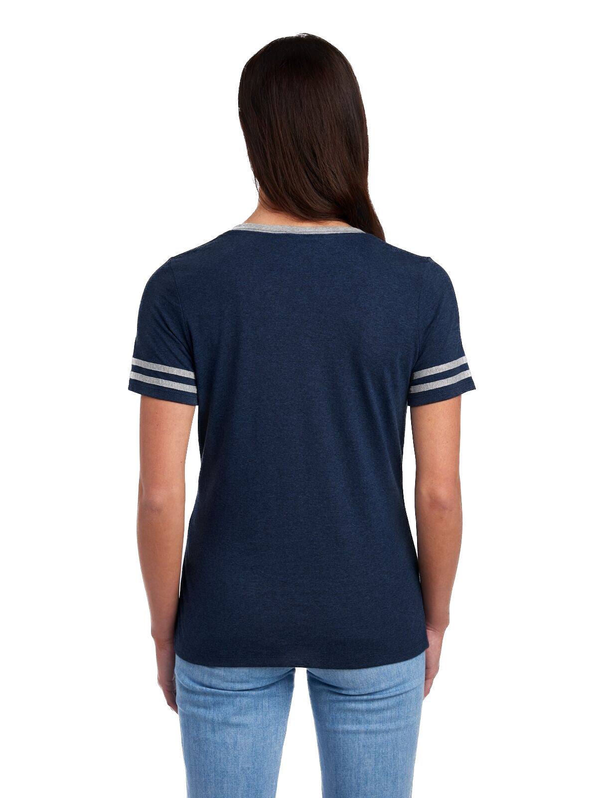 Women's TRI-BLEND Varsity V-Neck T-Shirt - Indigo Heather / Oxford