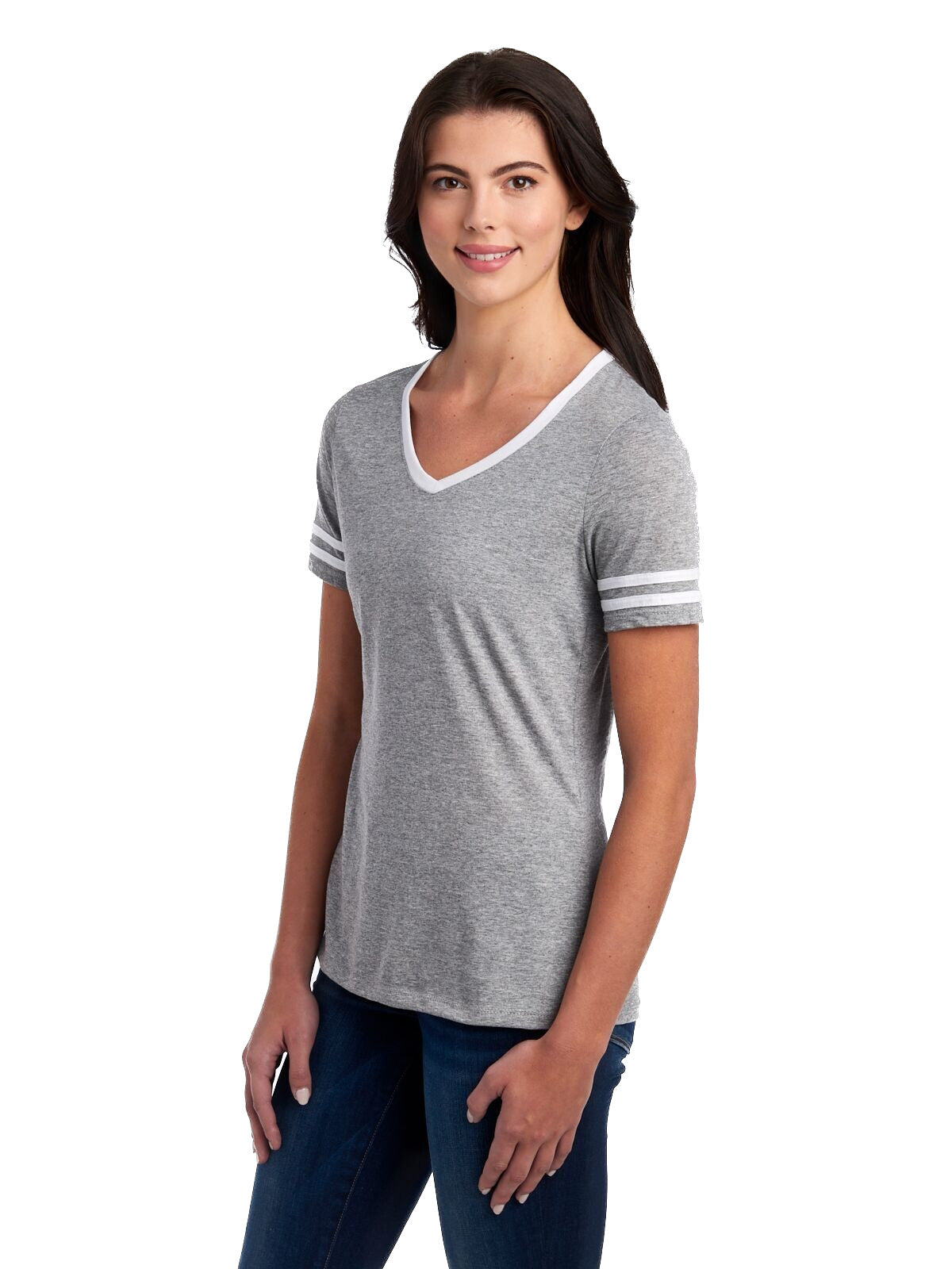 Women's TRI-BLEND Varsity V-Neck T-Shirt - Oxford / White