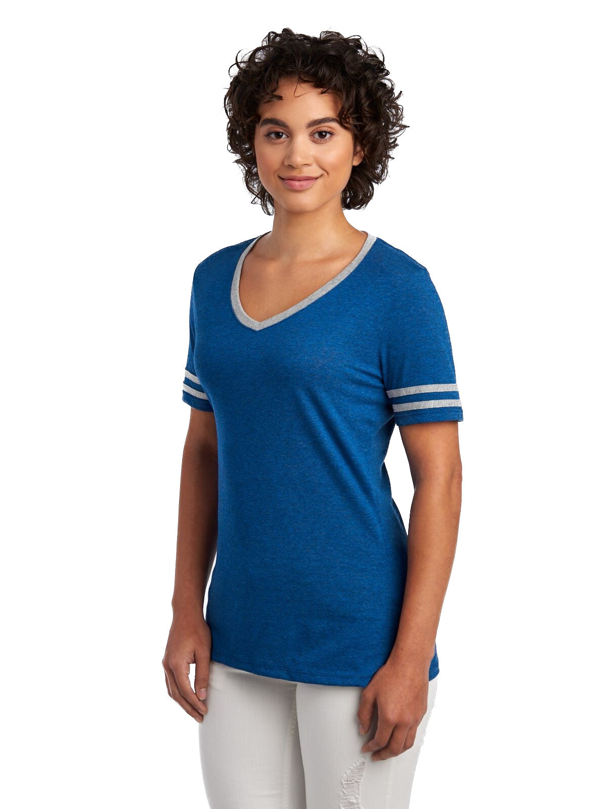 Women's TRI-BLEND Varsity V-Neck T-Shirt - True Blue Heather / Oxford