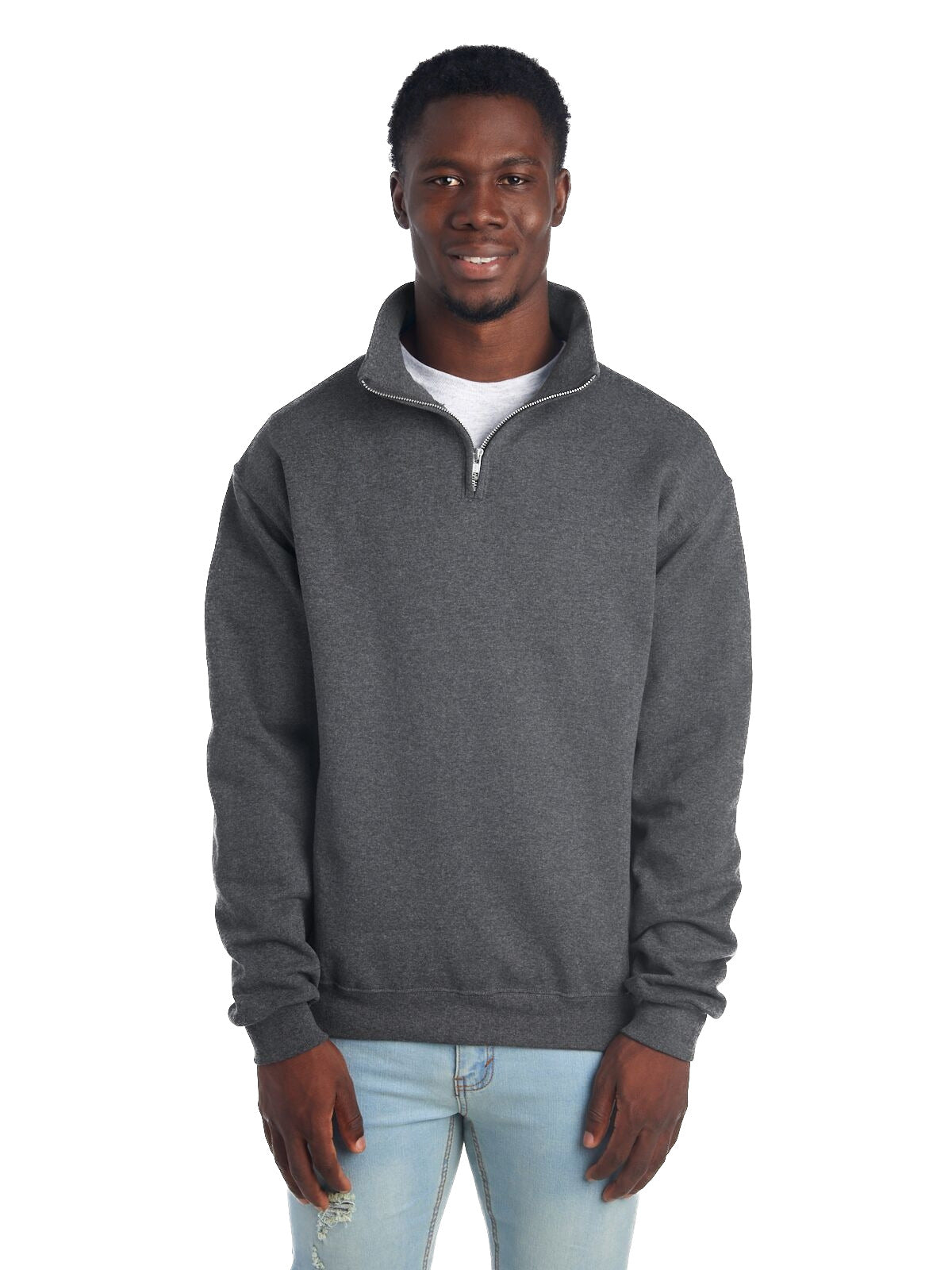 Unisex NuBlend® Quarter-Zip Cadet Collar Sweatshirt - Black Heather