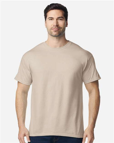Gildan 5000 Sand — on model front